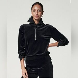 Spanx Black Velour 1/2 Zip-Up Jacket